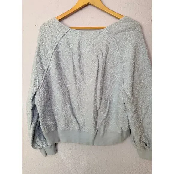 Free People Sweater Found My Friend Light Blue Textured Pullover Cozy Womens L - Picture 4 of 8